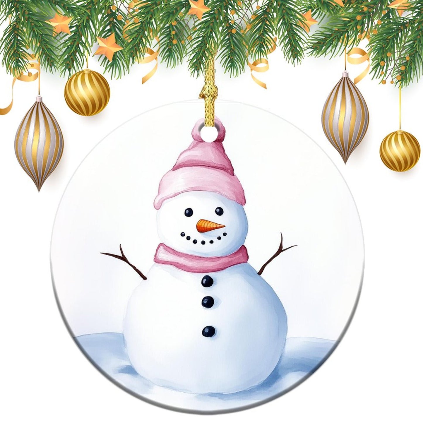 Round Christmas Ceramic Ornament (Glossy Surface)