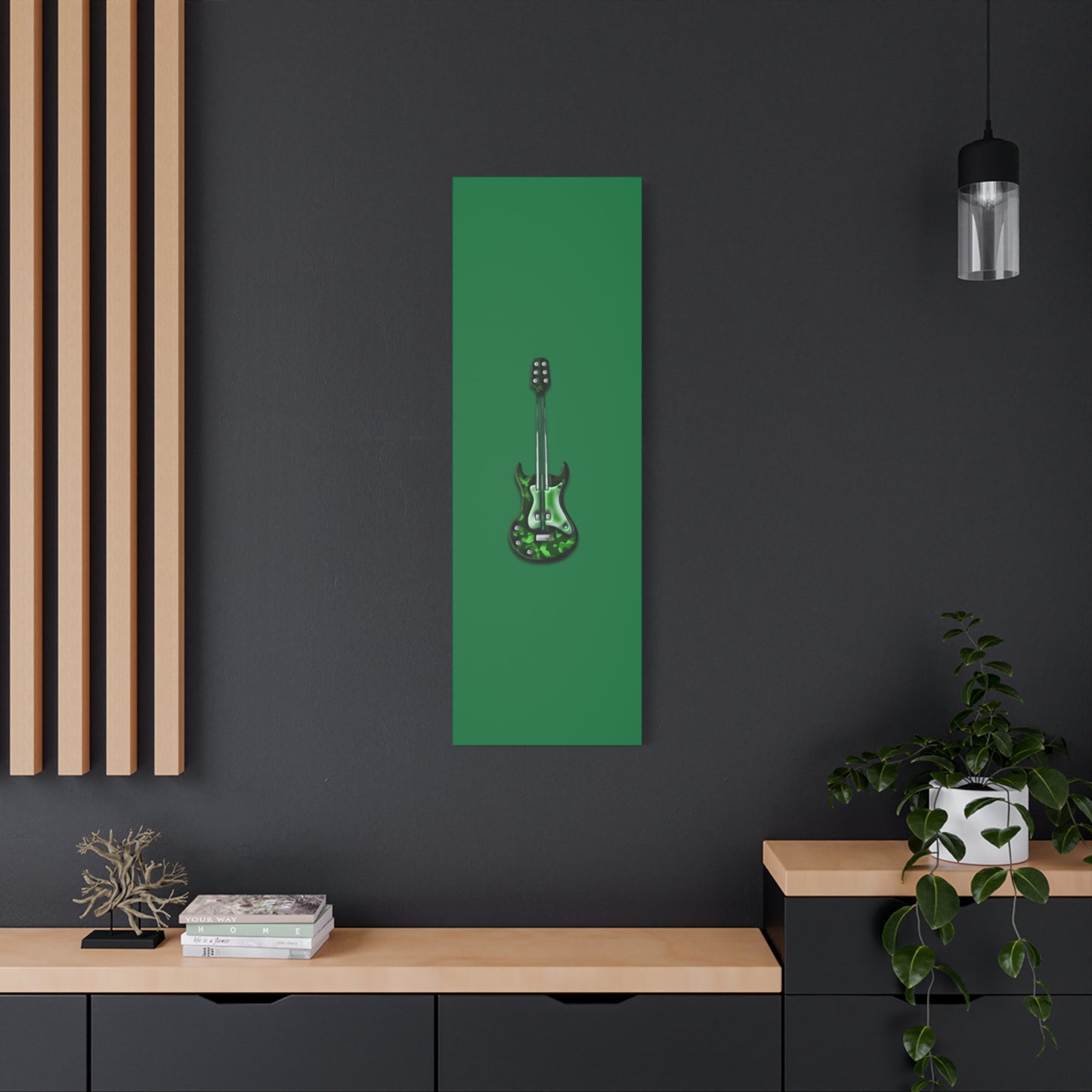 Green Electric Guitar Canvas Art, Music Wall Decor, Rock n Roll Gift, Guitar Lover's Art, Stretched Green Canvas, Home Theater Decor