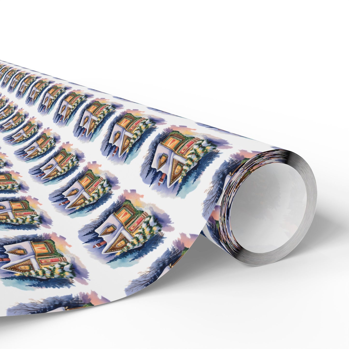 Wrapping Paper — Festive Village House Pattern Gift Wrap (Holiday & Christmas)