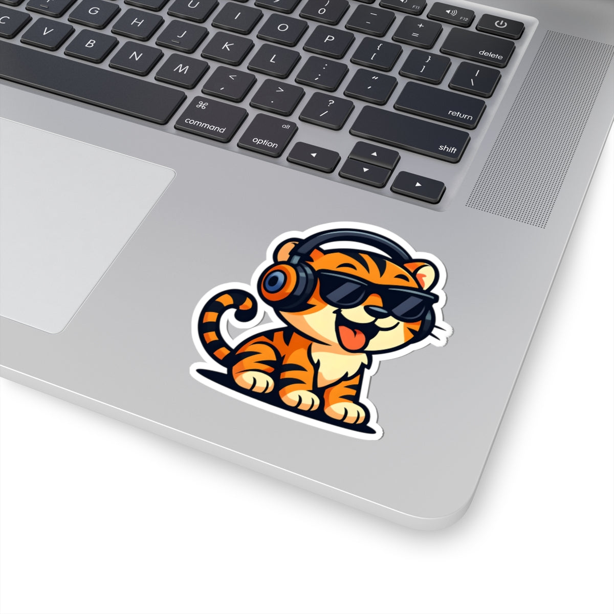 Cool Tiger Headphones Kiss-Cut Stickers, Fun Animal Stickers, Laptop Decals, Cute Home Decor, Gift for Cat Lovers