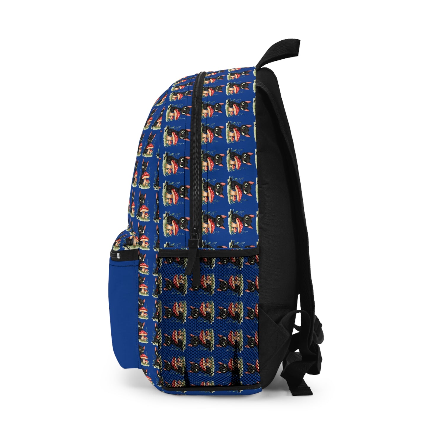 Whimsical Cat Backpack with Mushroom Design, Cute School Bag, Pet Lovers Gift, Unique Travel Backpack, Daypack for Kids and Adults