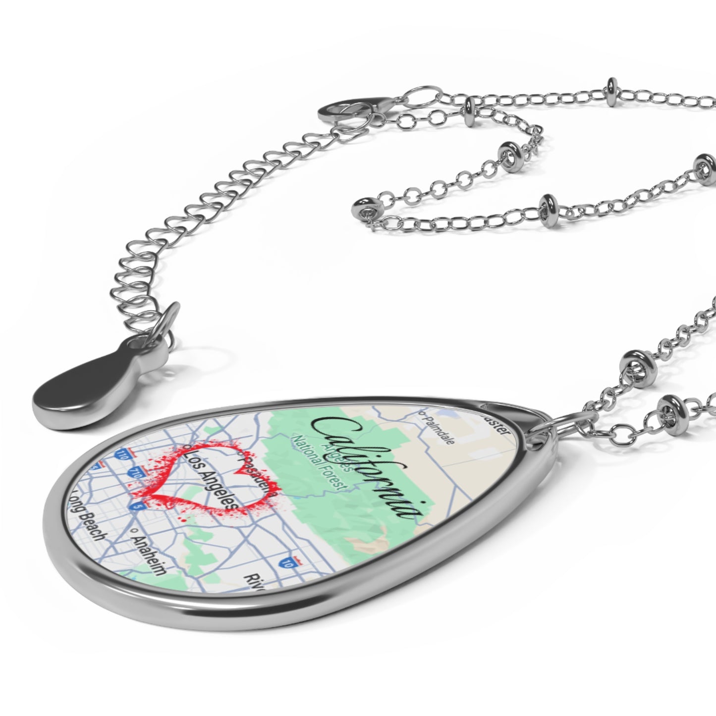 California Heart Map Oval Necklace, Travel Jewelry, Personalized Pendant, Gift for Her, Memories, Keepsake