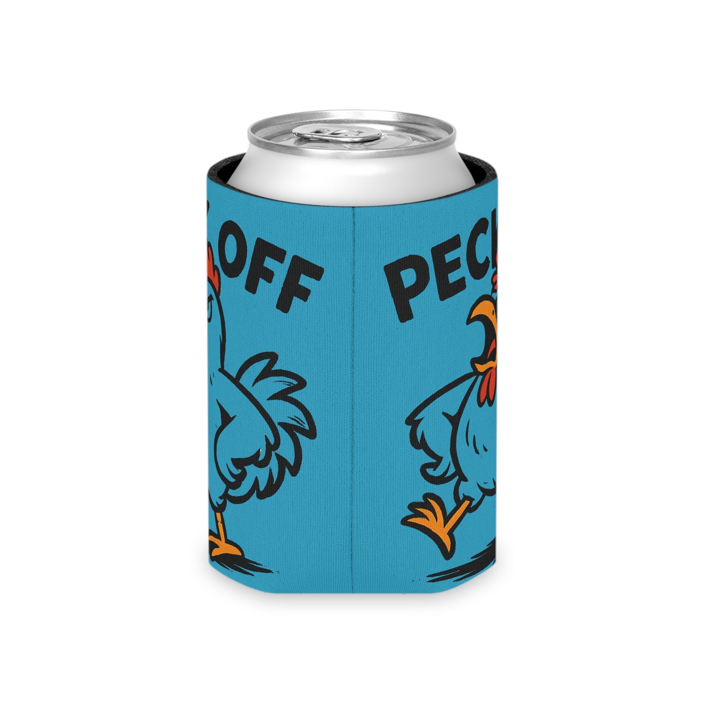 Can Cooler – 'Peck Off' Angry Rooster Drink Holder (Funny Farm Animal Koozie)