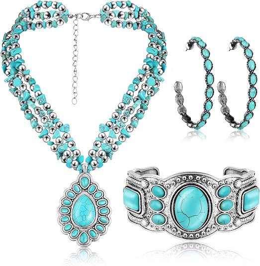 3 Pcs Western Jewelry for Women Bohemian Turquoise Jewelry Set Women Country