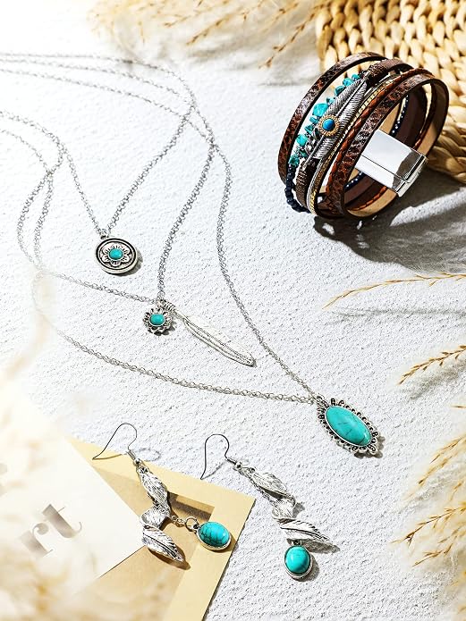 3 Pcs Western Jewelry for Women Bohemian Turquoise Jewelry Set Women Country