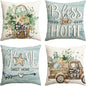 AVOIN colorlife Bless Our Home Eucalyptus Leaves Starfish Throw Pillow Covers, 16 x 16 Inch Seasonal Spring Summer Truck Home Sweet Home Cushion Case Decorations Set of 4