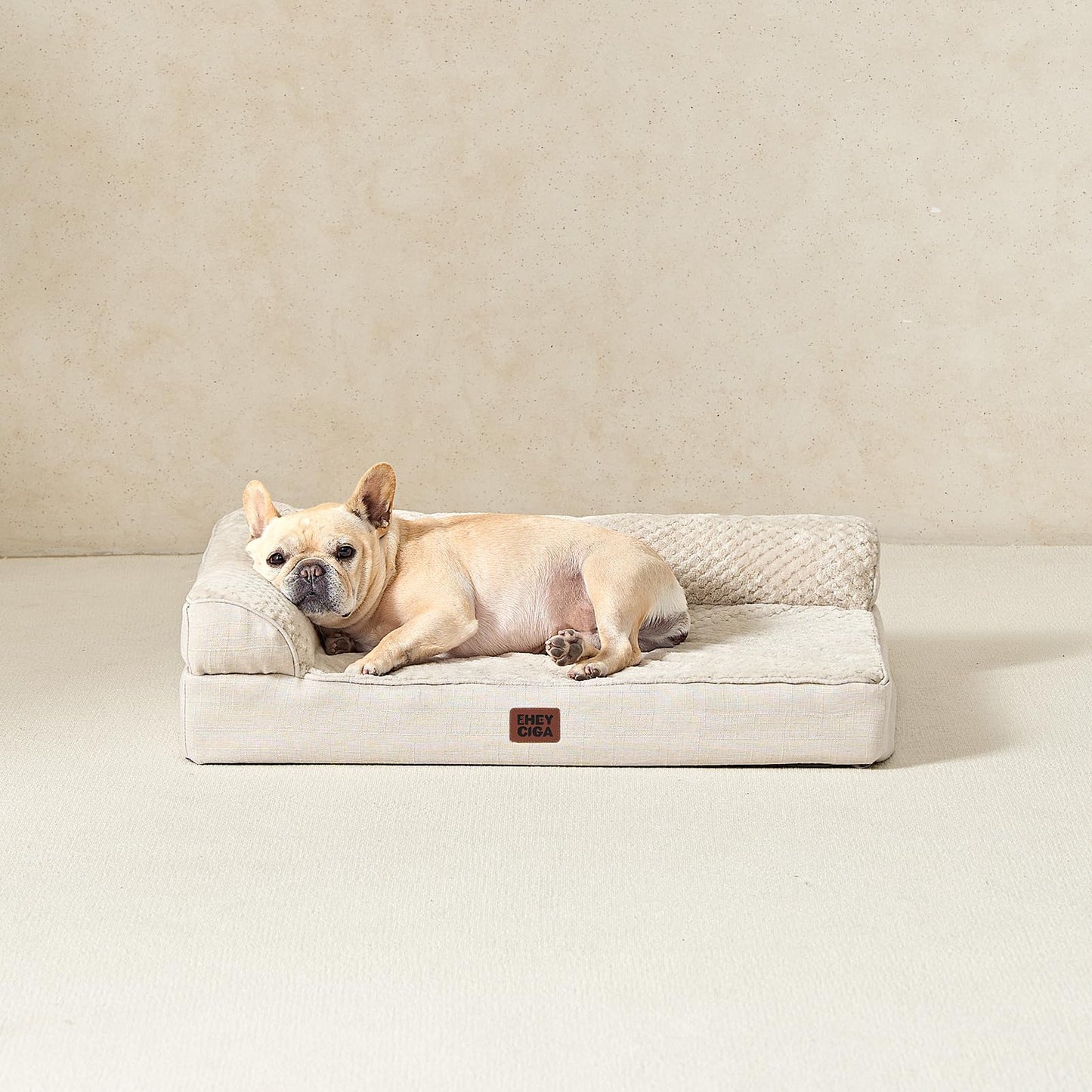 EHEYCIGA Orthopedic Dog Bed Medium Size Dogs, Memory Foam Dog Bed with Washable Removable Cover, Waterproof Pet Sofa Couch for Crate with Nonskid Bottom, 30x20x6 Beige