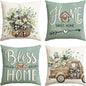 AVOIN colorlife Bless Our Home Farmhouse Eucalyptus Leaves Throw Pillow Covers, 18 x 18 Inch Truck Home Sweet Cushion Case Decorations Set of 4