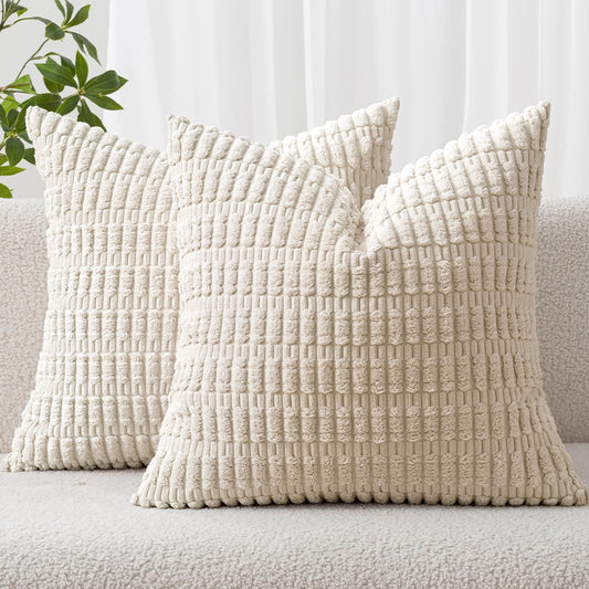 1 pc MIULEE Corduroy Decorative Throw Pillows (w/inserts) 18x18 Cream White