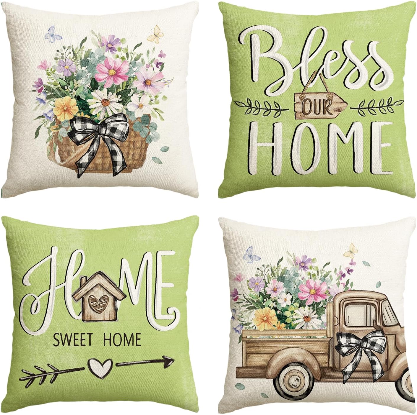 The Bless Our Home Farmhouse Eucalyptus Leaves Throw Pillow Covers in Emerald Green