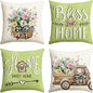 The Bless Our Home Farmhouse Eucalyptus Leaves Throw Pillow Covers in Emerald Green