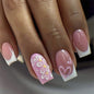 Spring and summer new products, flower love wearing nail French white manicure, medium and short square nail fake nail