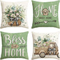 AVOIN colorlife Bless Our Home Farmhouse Eucalyptus Leaves Throw Pillow Covers, 18 x 18 Inch Truck Home Sweet Cushion Case Decorations Set of 4- Green