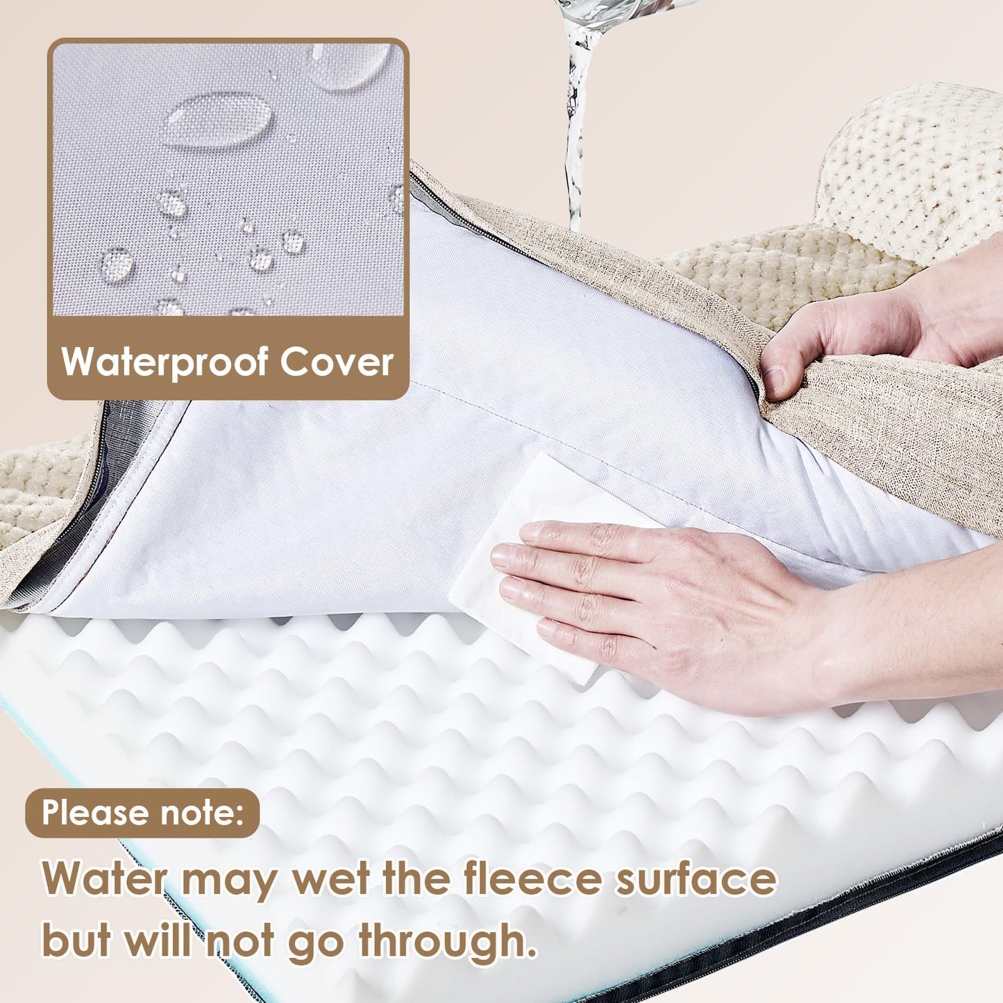EHEYCIGA Orthopedic Dog Bed Medium Size Dogs, Memory Foam Dog Bed with Washable Removable Cover, Waterproof Pet Sofa Couch for Crate with Nonskid Bottom, 30x20x6 Beige