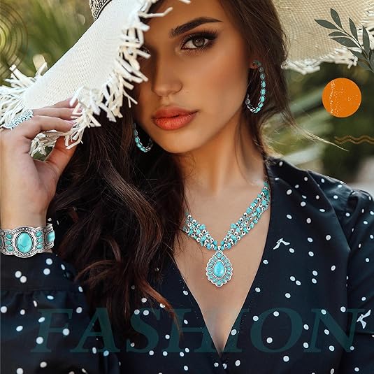 3 Pcs Western Jewelry for Women Bohemian Turquoise Jewelry Set Women Country