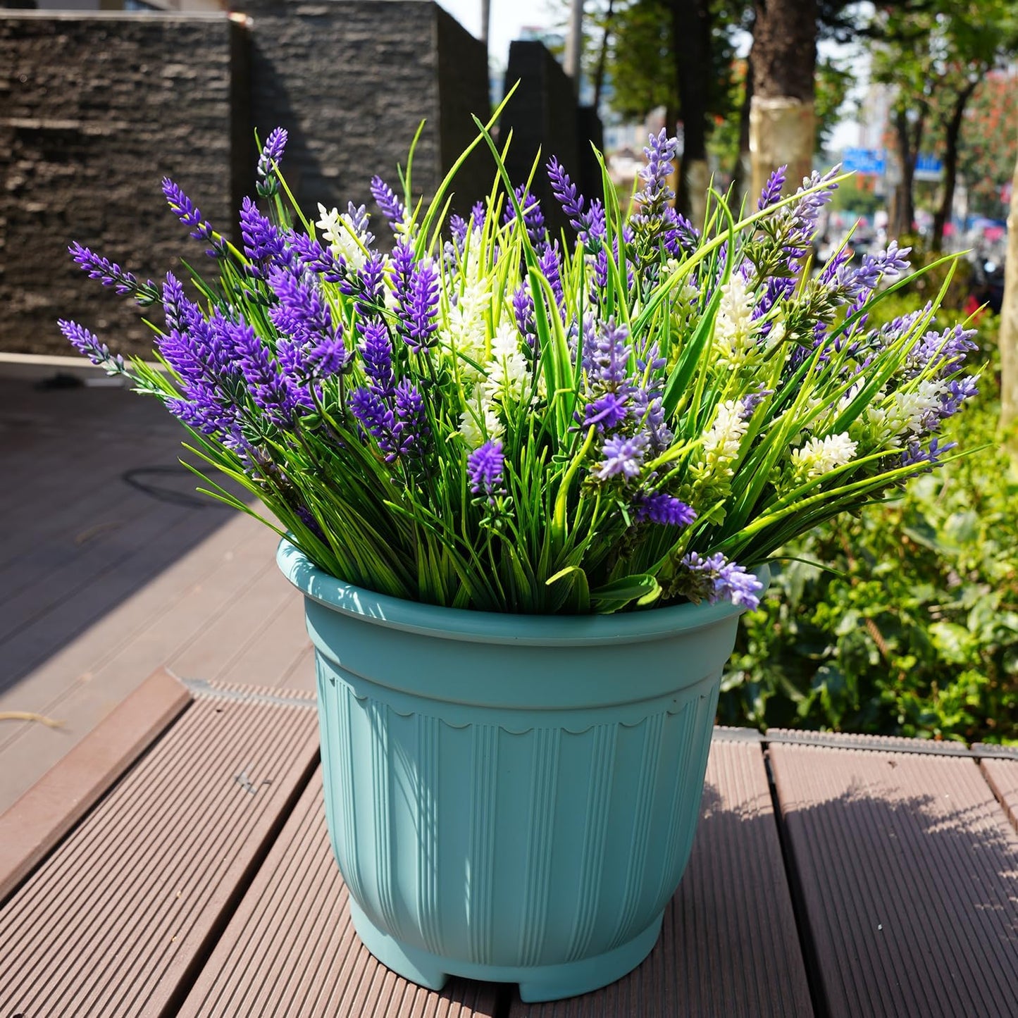 20 Bundles Artificial Plants Outdoor, UV Resistant Fake Flowers， Realistic Faux Lavender Shrubs for Porch Garden Window Box Home Decoration (Purple)