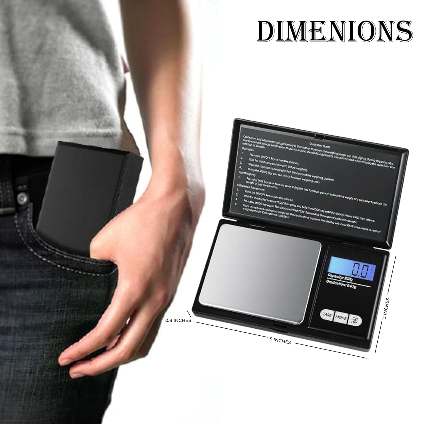 200g X 0.01g Digital Pocket Scale, with Backlit LCD Display, Small Mini Digital Pocket Gram Scale for Kitchen Jewelry Herb (Ordinary)