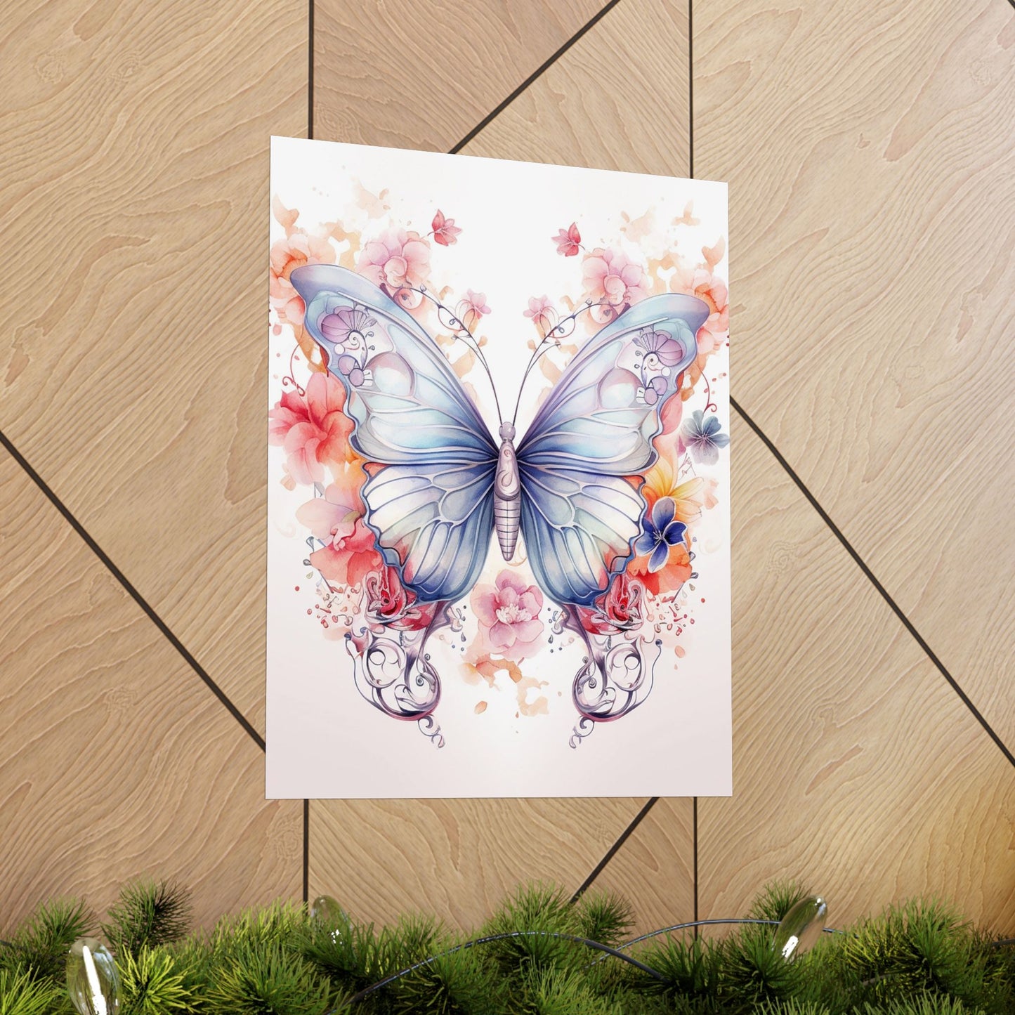 Butterfly Watercolor Wall Poster — Floral Pastel Matte Vertical Print