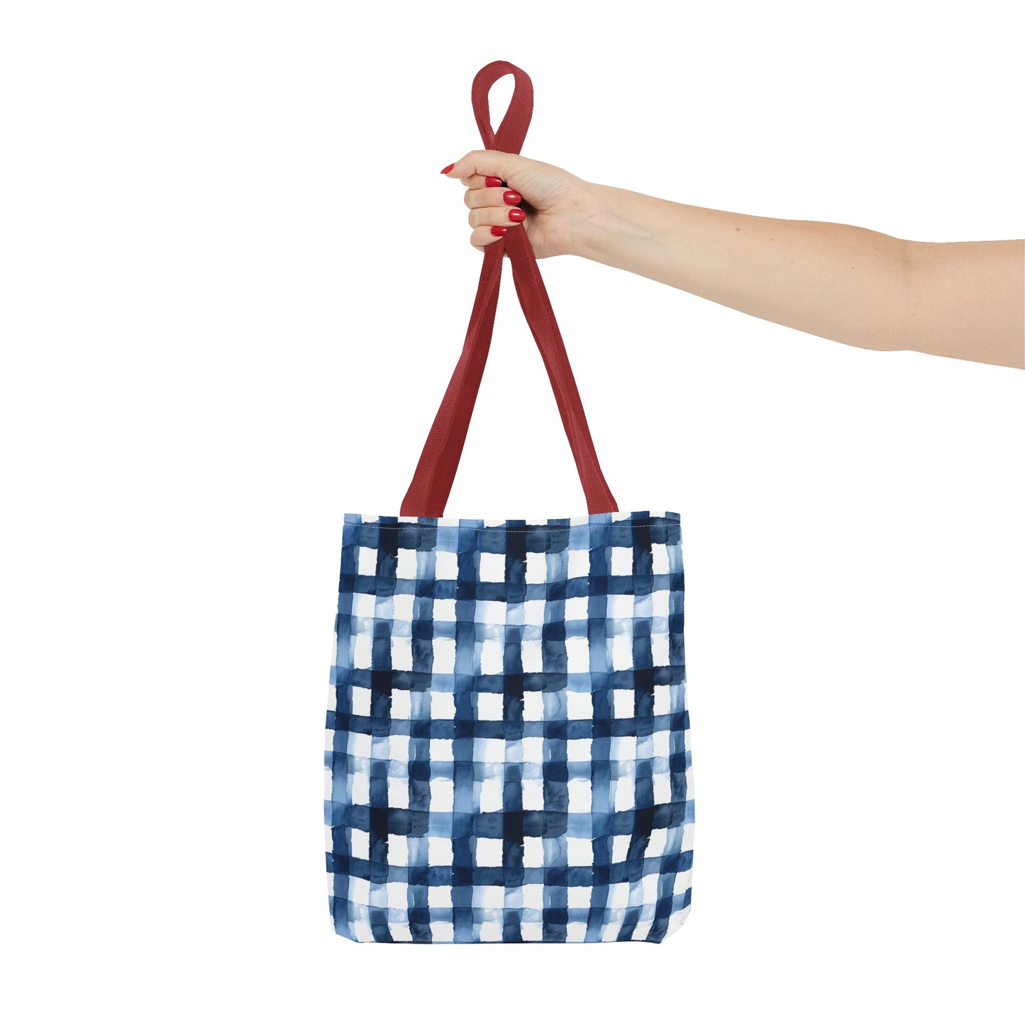 Blue Watercolor Plaid Tote Bag — Navy Check Pattern All-Over Print
