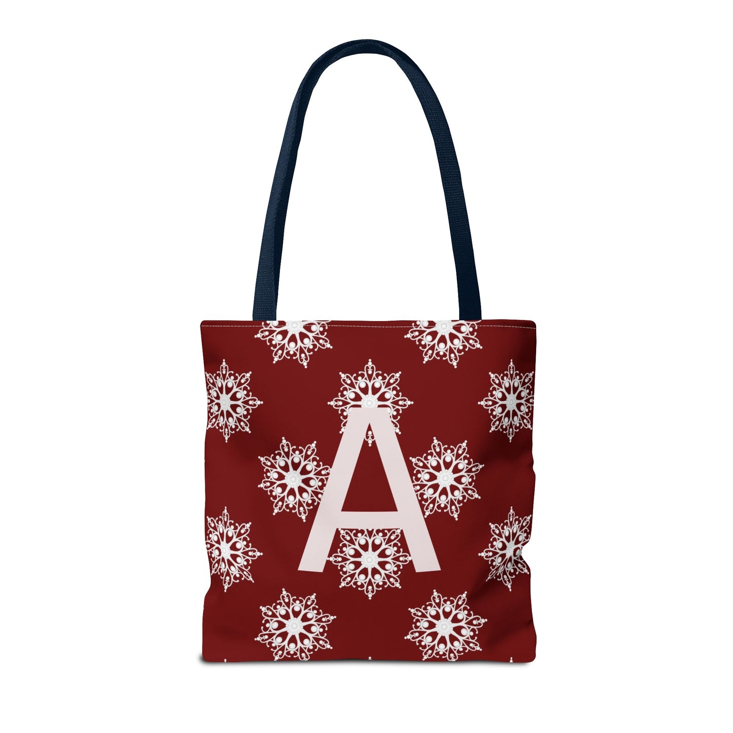 Monogram A Snowflake Tote Bag — Personalized Holiday AOP Tote