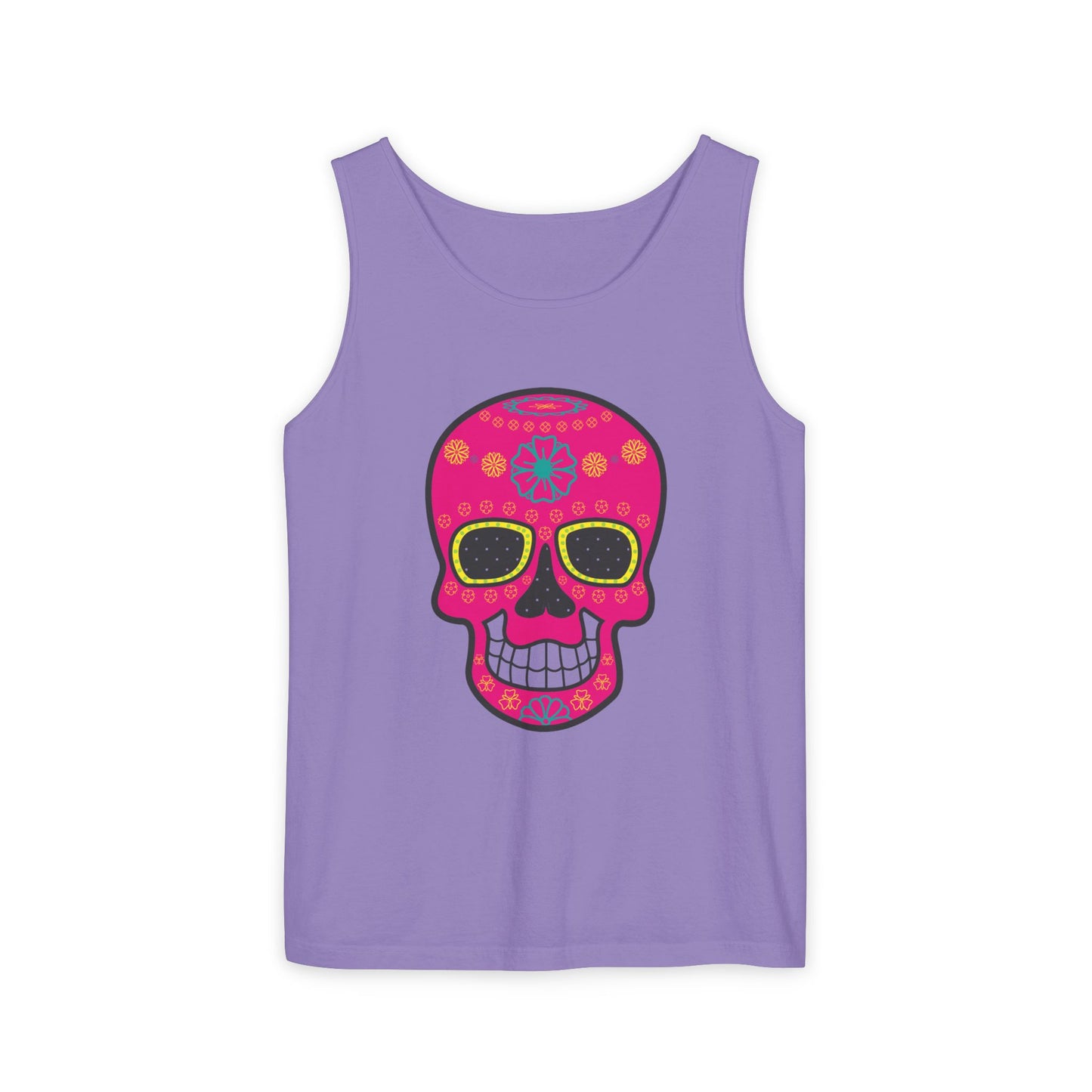 Colorful Dia de los Muertos Skull Tank Top, Unisex Summer Tee, Festival Wear