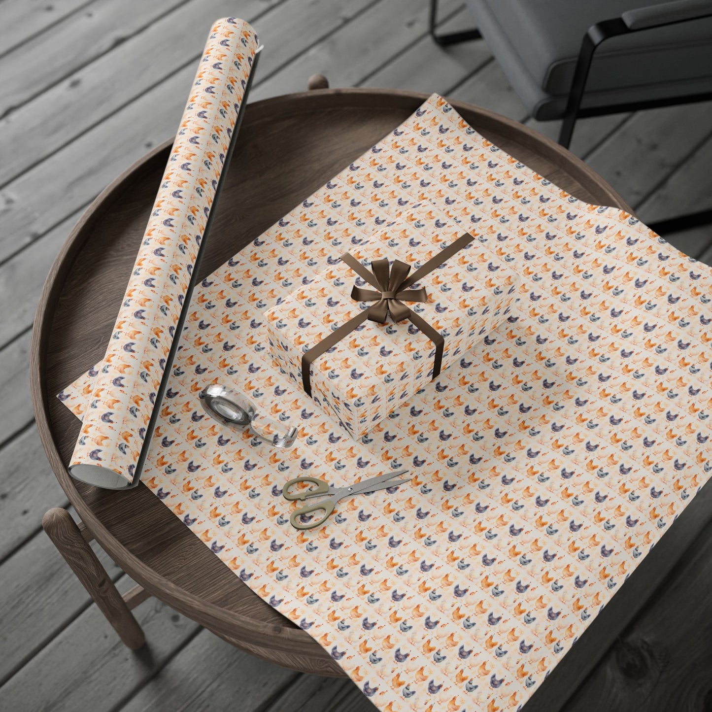 Chicken Watercolor Pattern Wrapping Paper Roll — Cute Pet Gift Wrap
