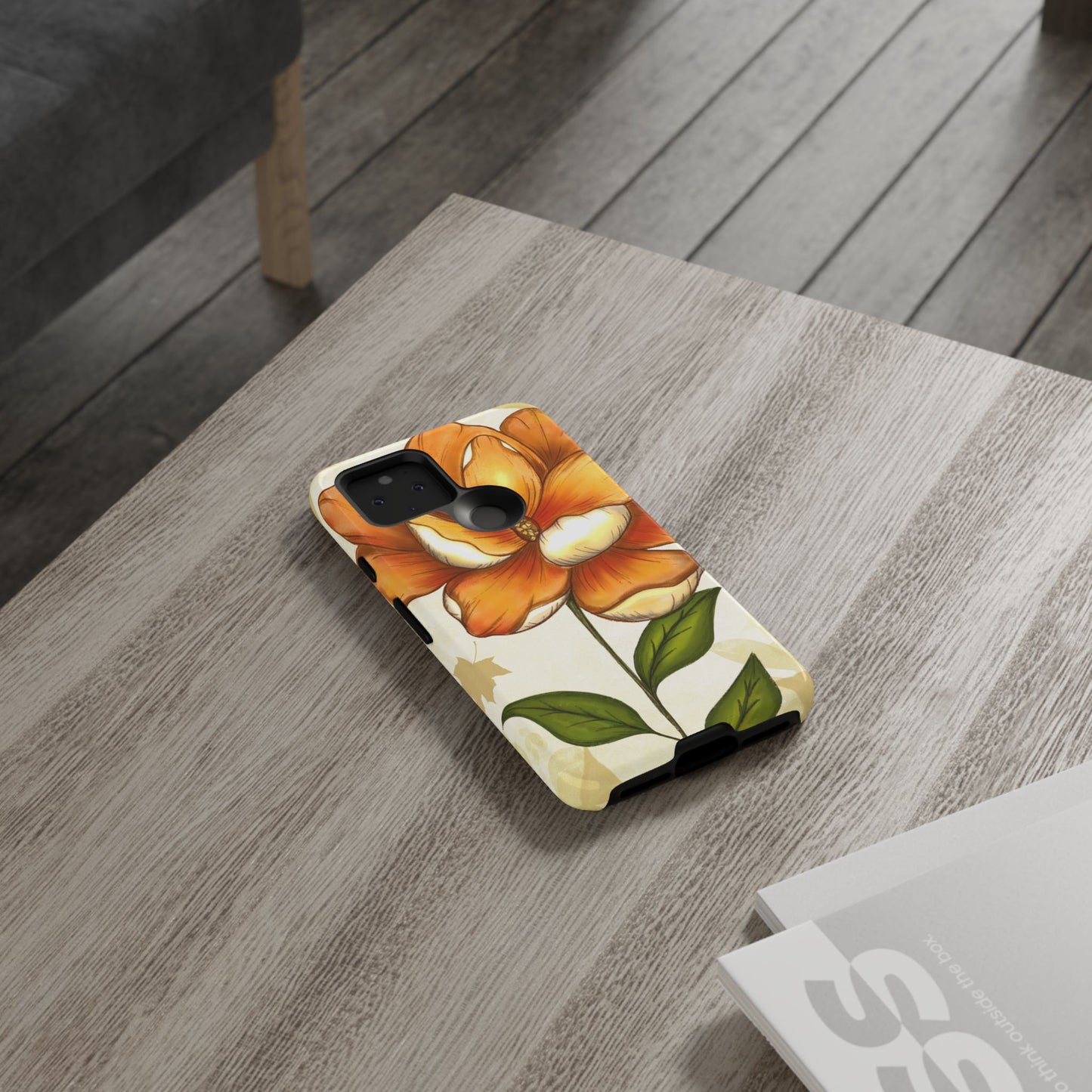 Floral Phone Case with Orange Flower Design, Tough Phone Cover, Floral Gift, Stylish Tech Accessory, Nature Lovers, Spring Vibes