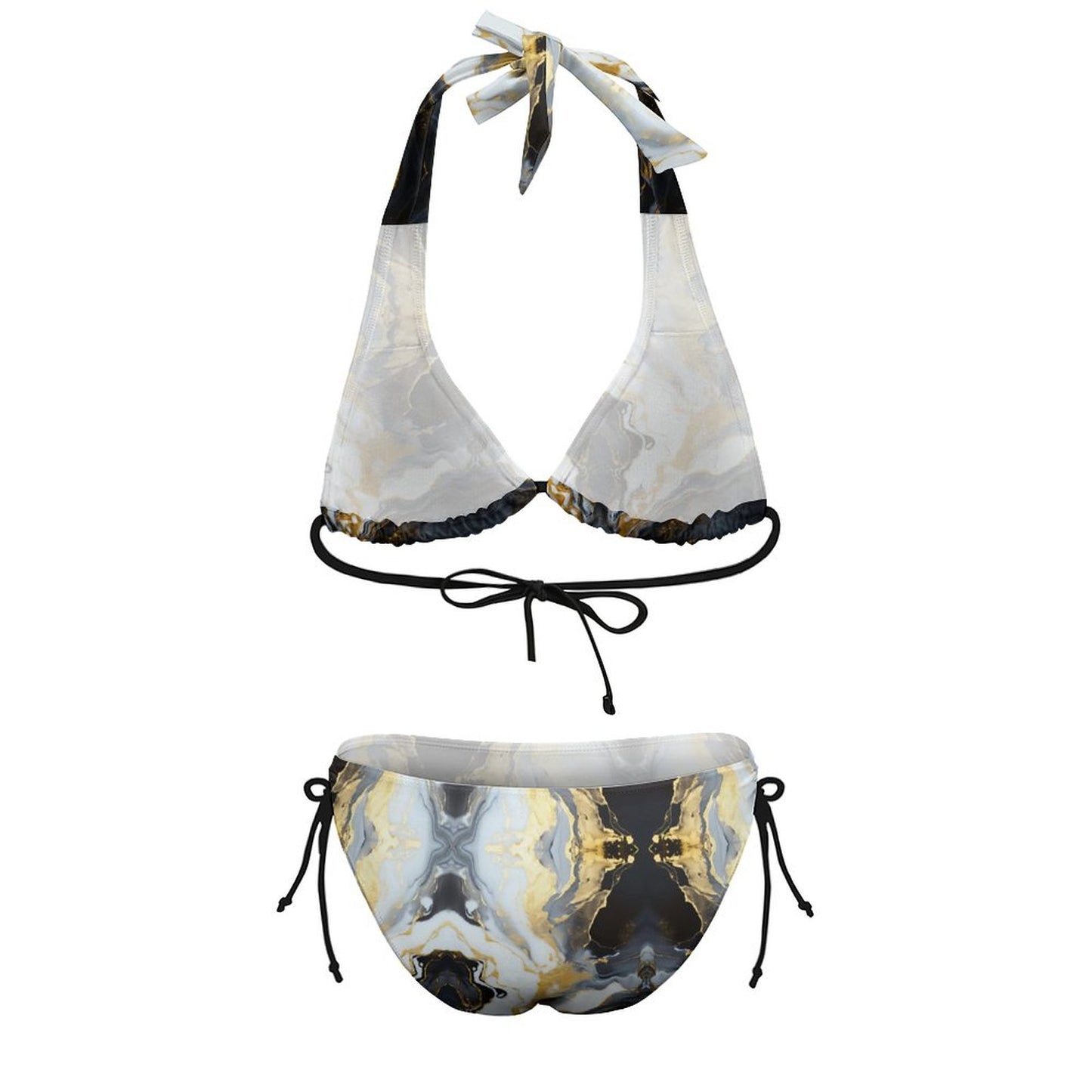 Two Piece Halter Swimsuit Black Marble