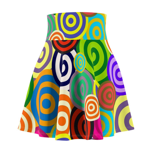 Colorful Spiral Print Women's Skater Skirt, Casual Summer Skirt, Festival Outfit, Bohemian Style, Vibrant AOP Design, Gift for Her