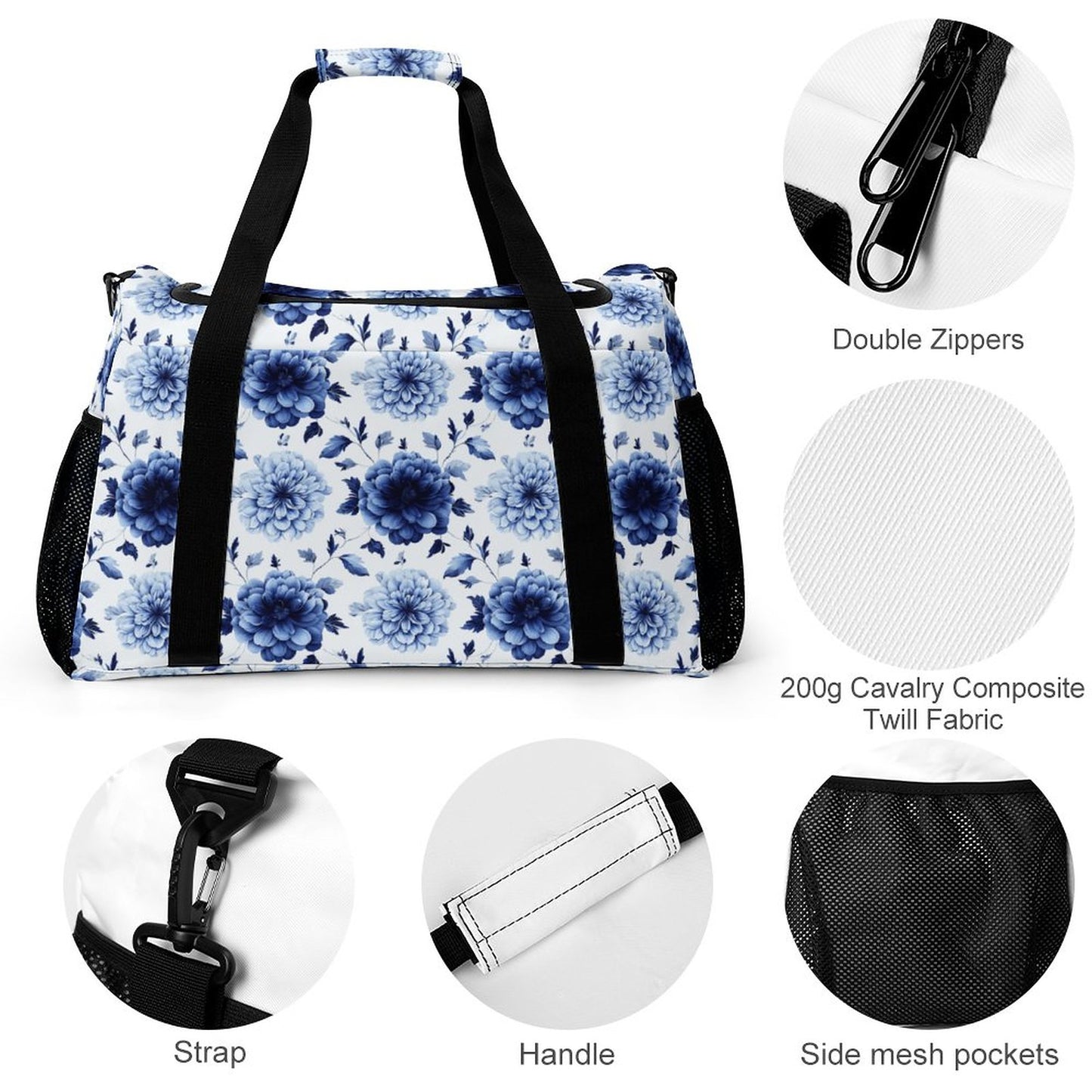 Travel Duffel Bag  - Blue Flower