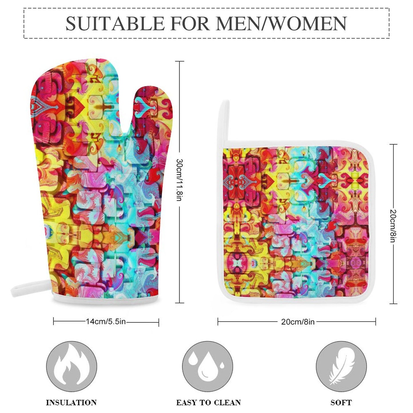 Oven Mitts & Pot Holder Set of 3 Colorful