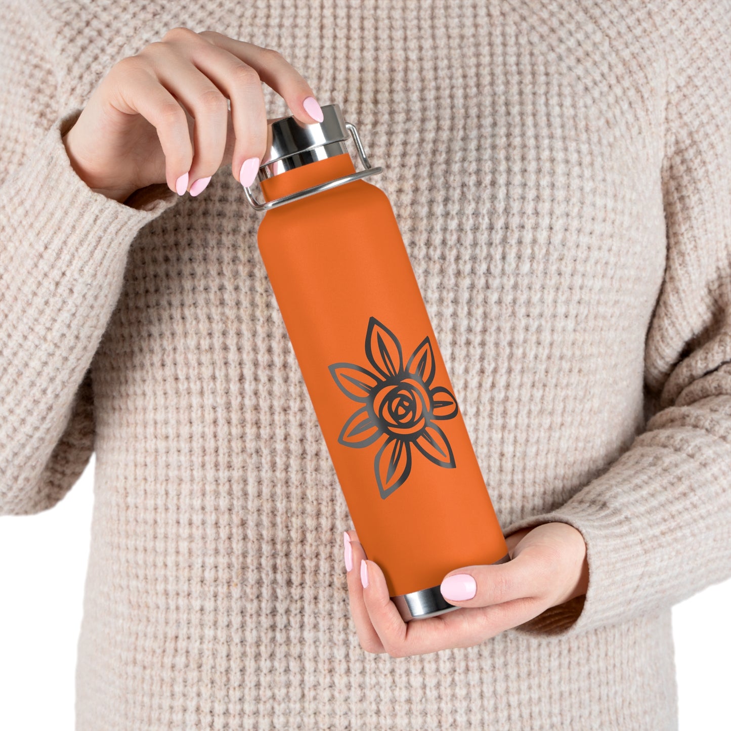 Flower Design Copper Insulated Water Bottle, Eco-Friendly Drink Flask, Vacation Travel Mug, Gift for Plant Lovers, Outdoor Hydration Bottle