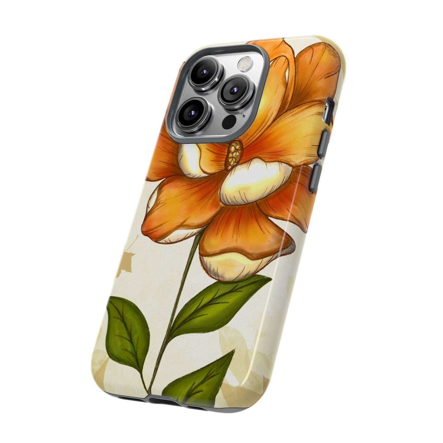 Floral Phone Case with Orange Flower Design, Tough Phone Cover, Floral Gift, Stylish Tech Accessory, Nature Lovers, Spring Vibes