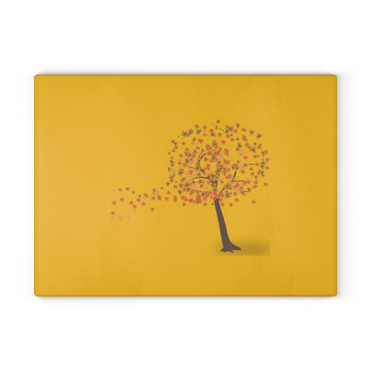 Autumn Tree Glass Cutting Board with Colorful Leaves, Kitchen Decor, Gift for Foodies, Fall Home Decor, Unique Wedding Gift