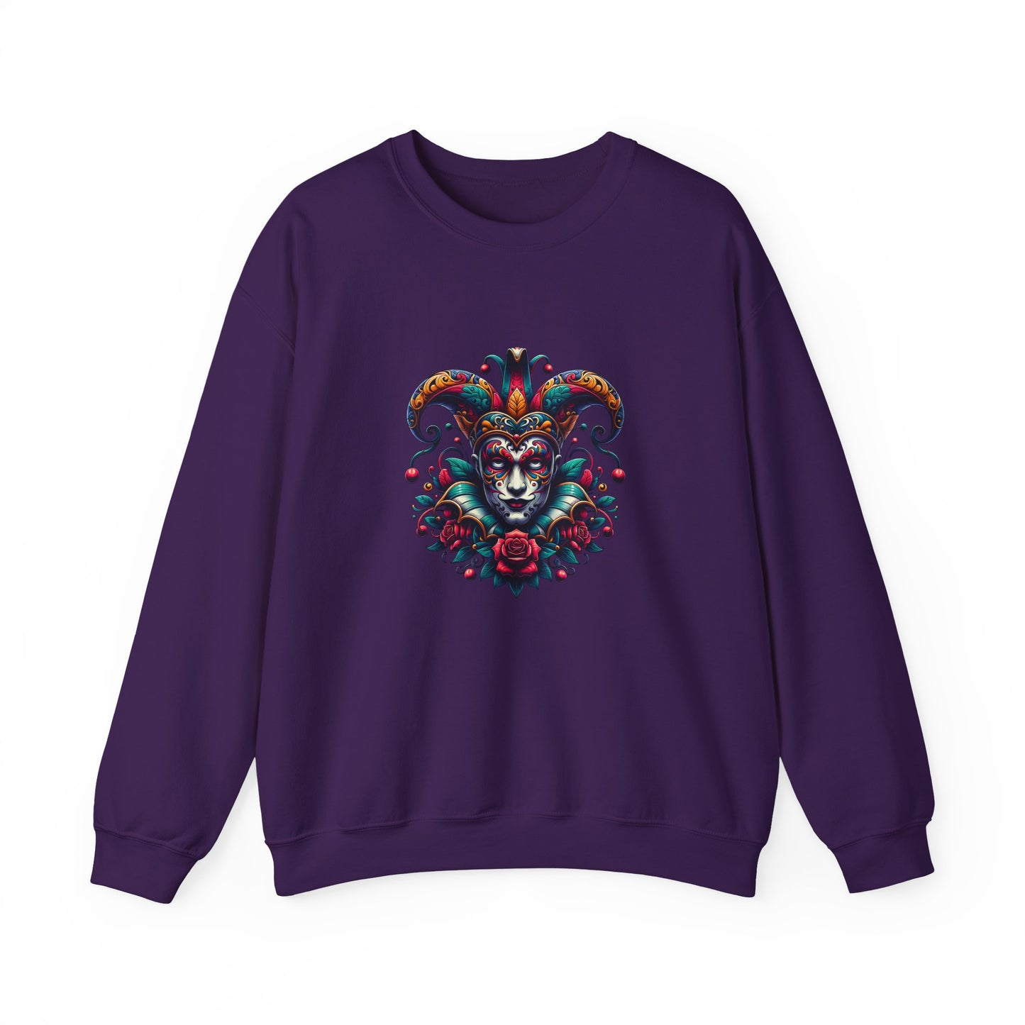 Colorful Jester Sweatshirt, Unisex Heavy Blend Crewneck, Unique Art Apparel, Trendy Fashion, Cozy Gift for Adults