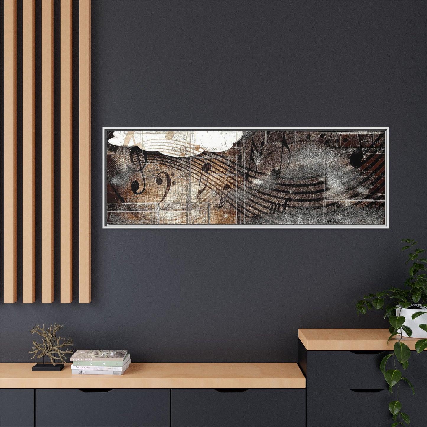 Framed Music Notes Canvas Print — Abstract Vintage Piano & Sheet Music Wall Art