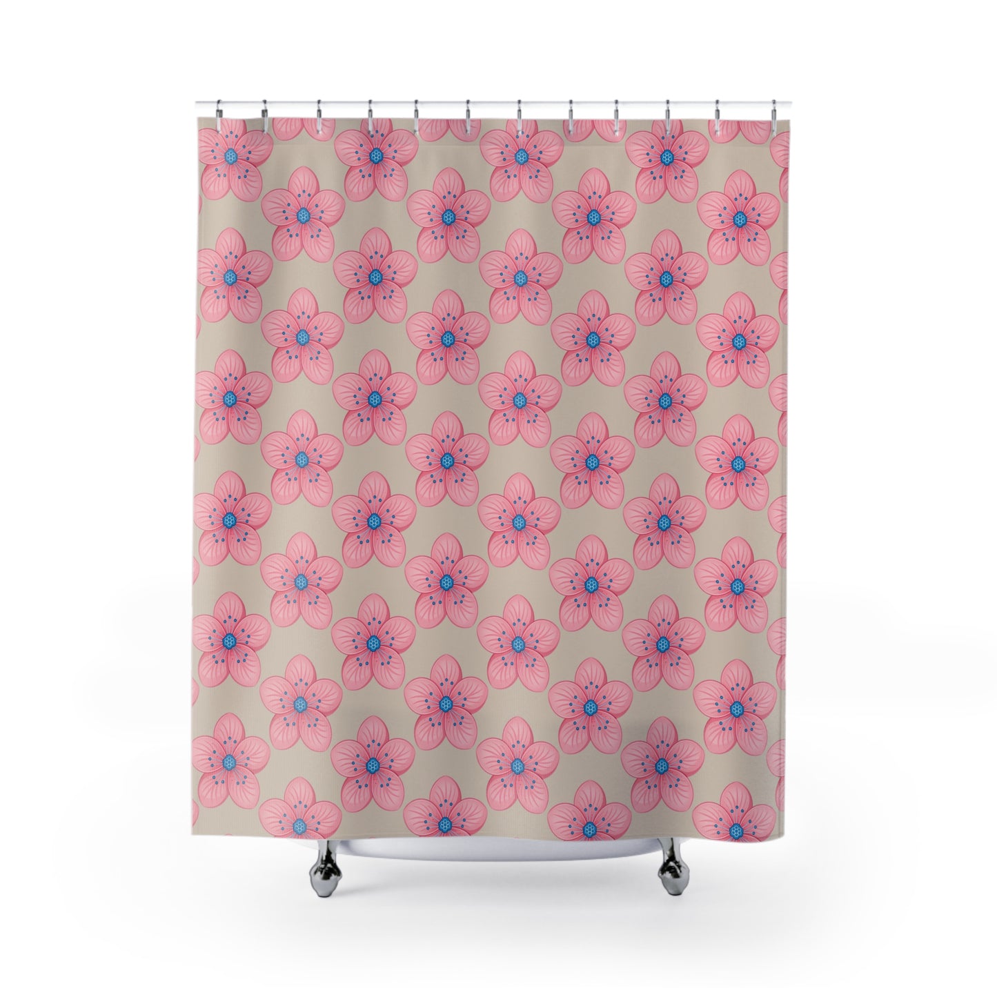 Floral Print Shower Curtain, Bathroom Decor, Spring Theme, Pink Flower Design, Home Accessories, Gift for Her