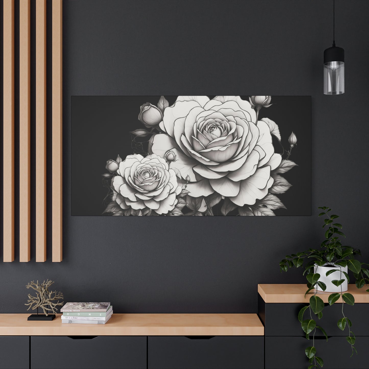 Monochrome Rose Canvas Print — Black & White Floral Wall Art