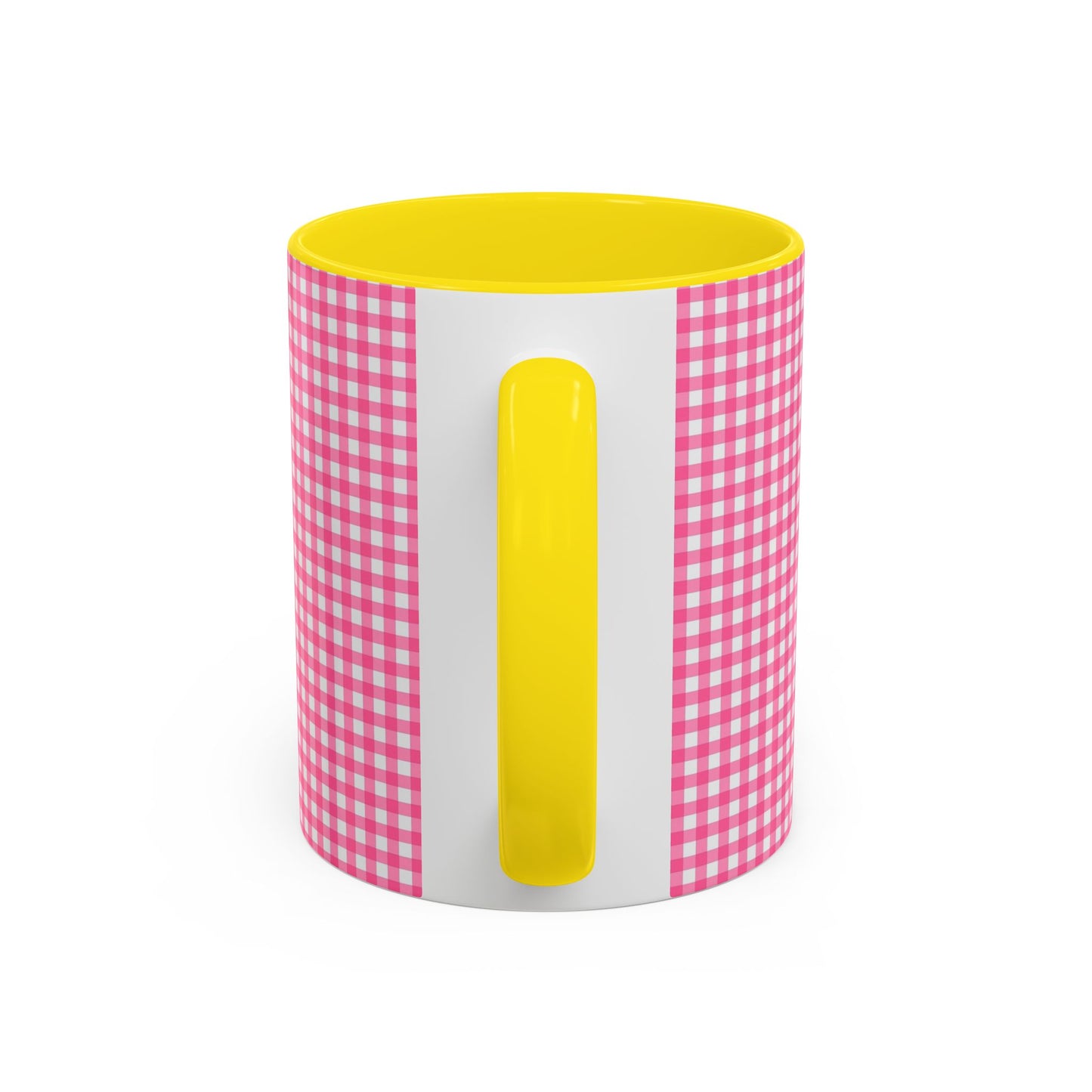 Pink Gingham Accent Coffee Mug, Cute Kitchen Decor, Gift for Coffee Lovers, Home Office Mug, Spring and Summer Vibes