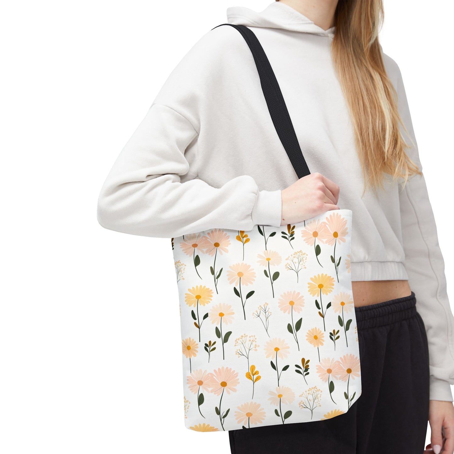Floral Daisy Pattern Tote Bag — Pastel Spring Flowers All-Over Print