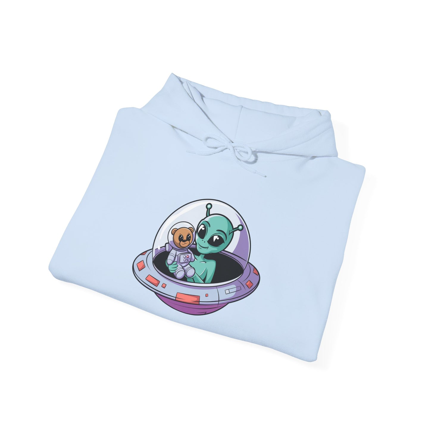 Cute Alien and Kid Hoodie, Unisex Heavy Blend Sweatshirt, UFO Lover Gift, Halloween Costume, Space-Themed Outfit, Birthday Present