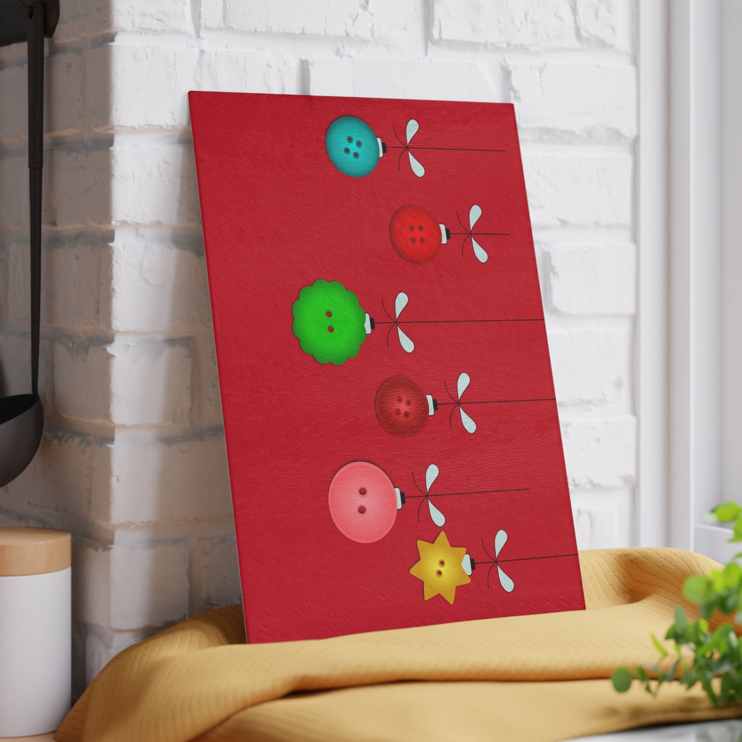 Festive Glass Cutting Board with Holiday Ornament Design, Kitchen Gift, Christmas Decor, Personalized Gift, Cooking Essentials