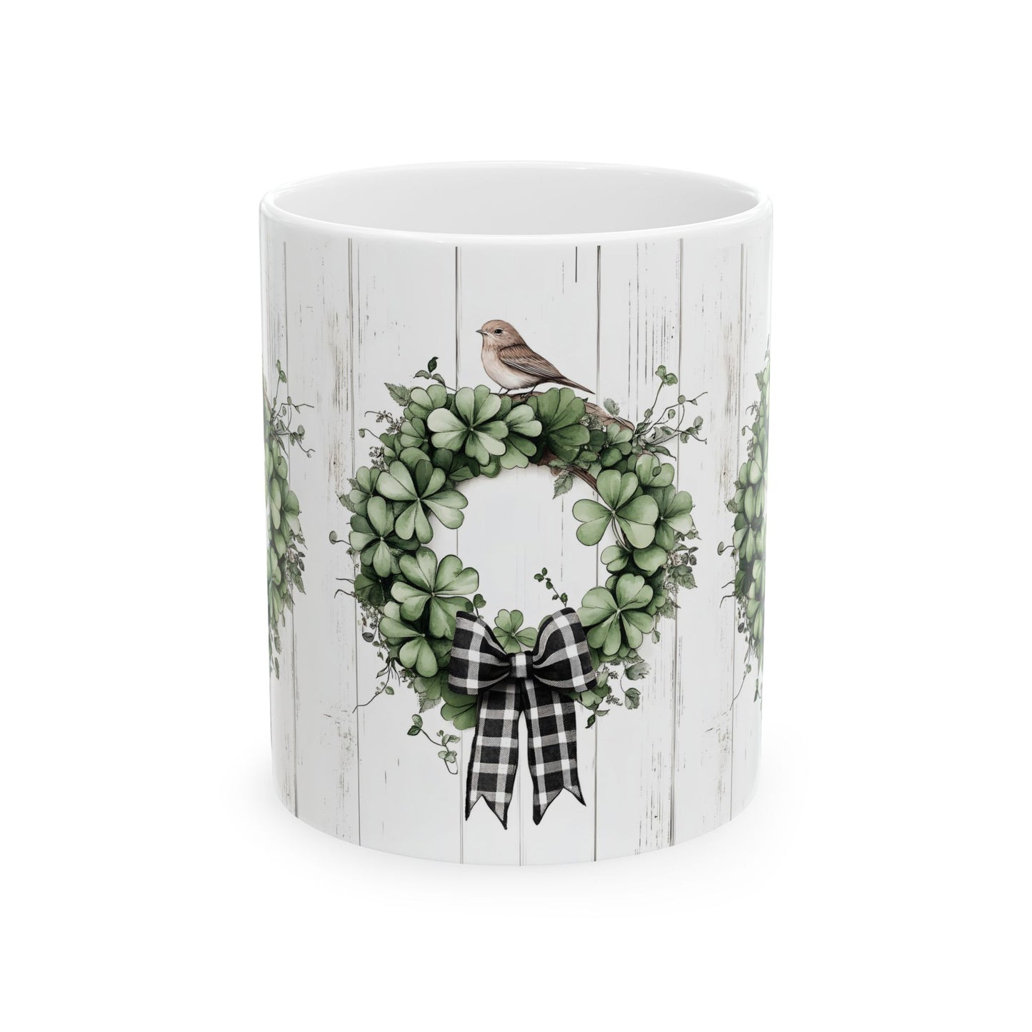 Green Wreath, Gift for Friends, Home Décor, Coffee Mug, Holiday Celebration