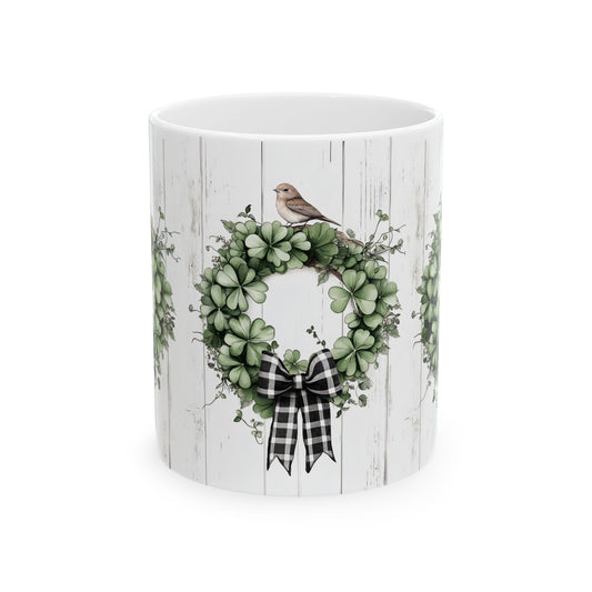 Green Wreath, Gift for Friends, Home Décor, Coffee Mug, Holiday Celebration