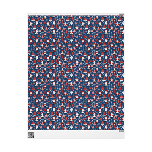 Christmas Santa Wrapping Paper Roll — Blue Festive Holiday Gift Wrap with Santa, Snowflakes & Stockings