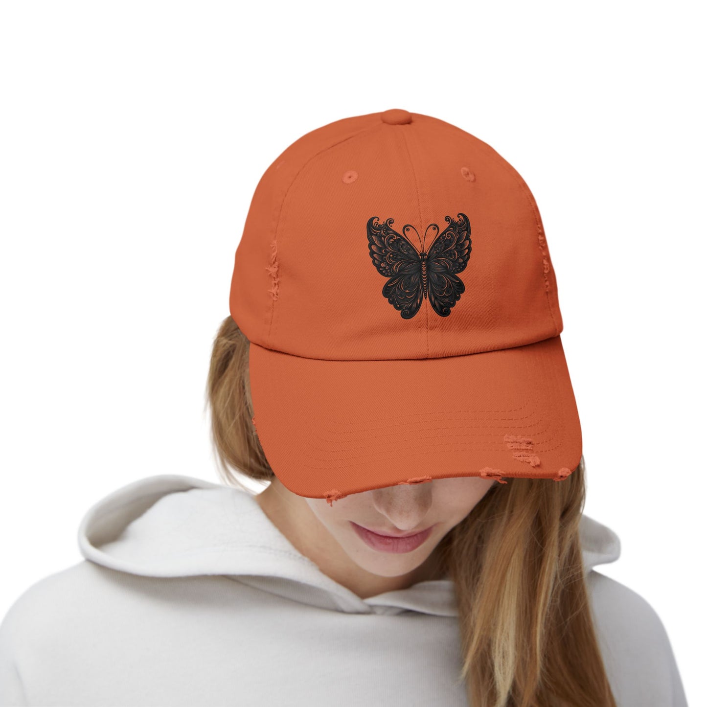 Black Distressed Butterfly Cap | Stylish Unisex Hat for Everyday Wear, Perfect Gift for Birthdays, Fashion Statement