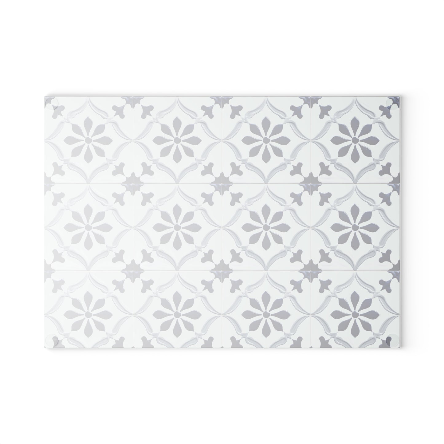 Floral Tile Glass Cutting Board — Blue Patterned Kitchen Trivet