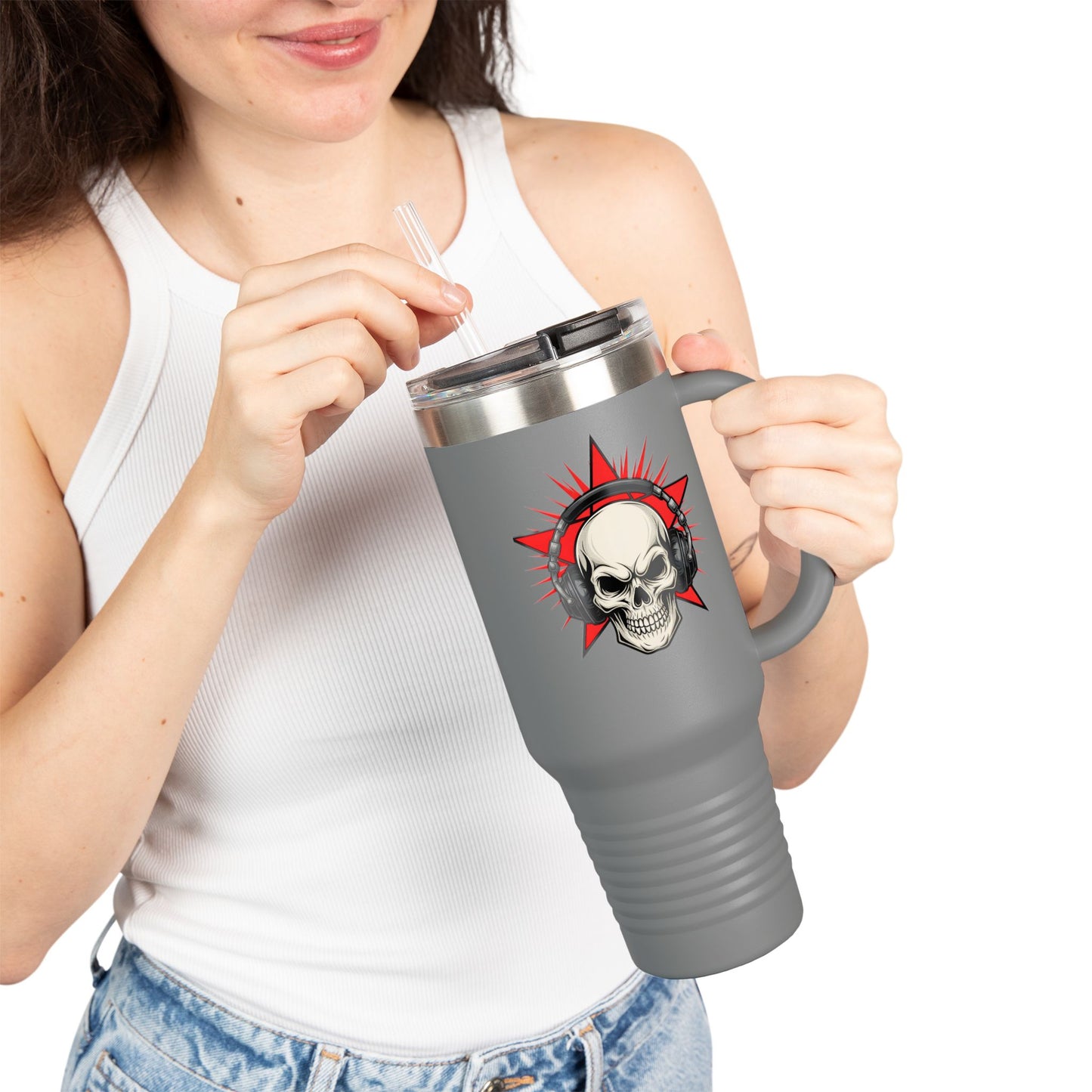 Skull and Stars Insulated Travel Mug - 40oz | Perfect for Road Trips, Gifts for Music Lovers, Outdoor Adventures, and Coffee Enthusiasts