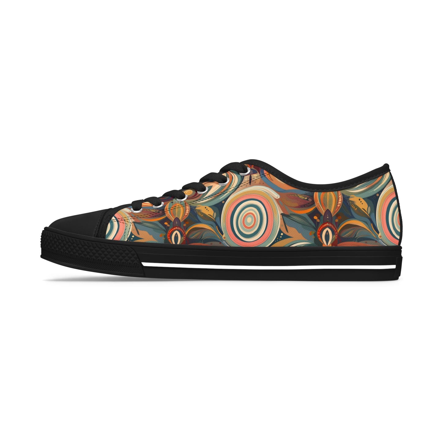 Low Top Sneakers — Retro Boho Circular Pattern Canvas Shoes