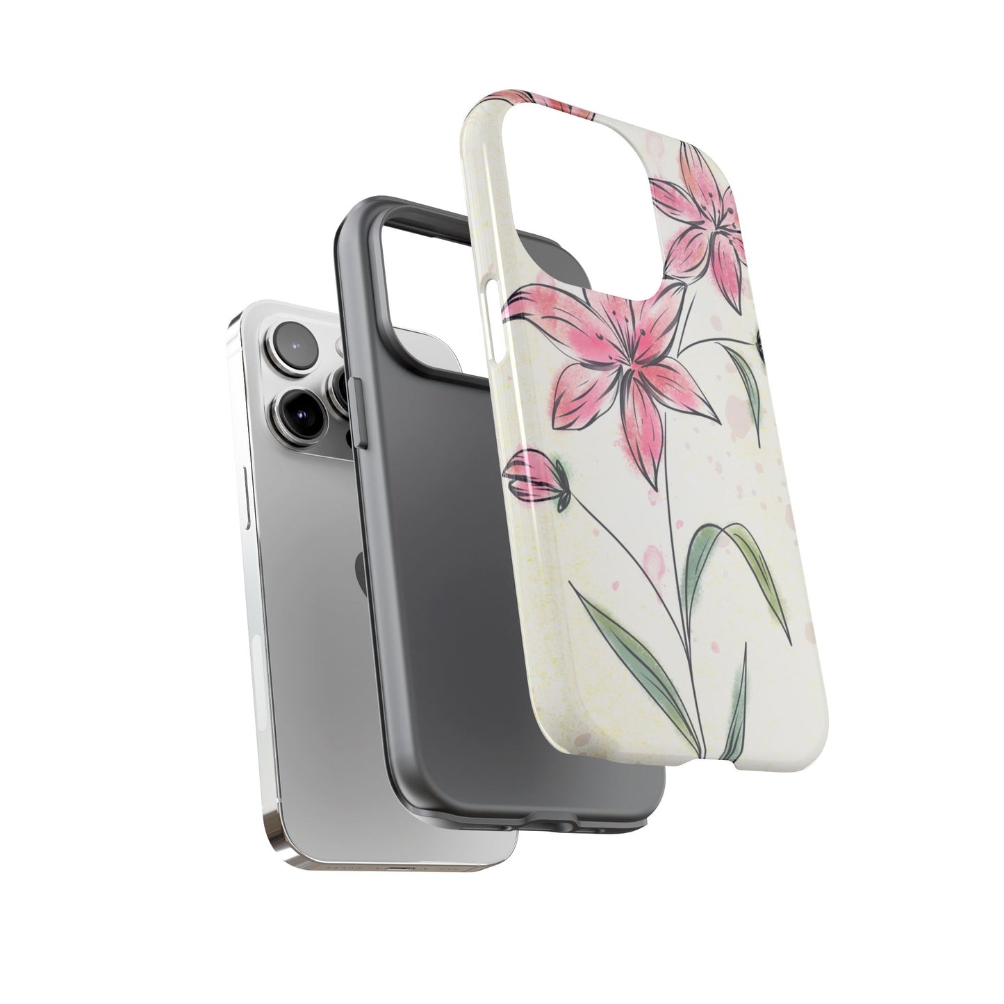 Floral Phone Case with Elegant Pink Lilies, Cute Floral Accessories, Phone Protection, Gift for Her, Stylish Cell Phone Cover